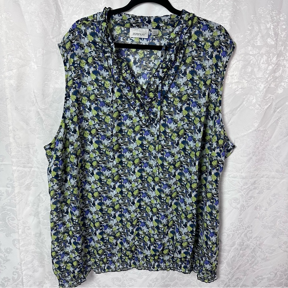 AVENUE Blue and Green  Ruffled Blouse‎